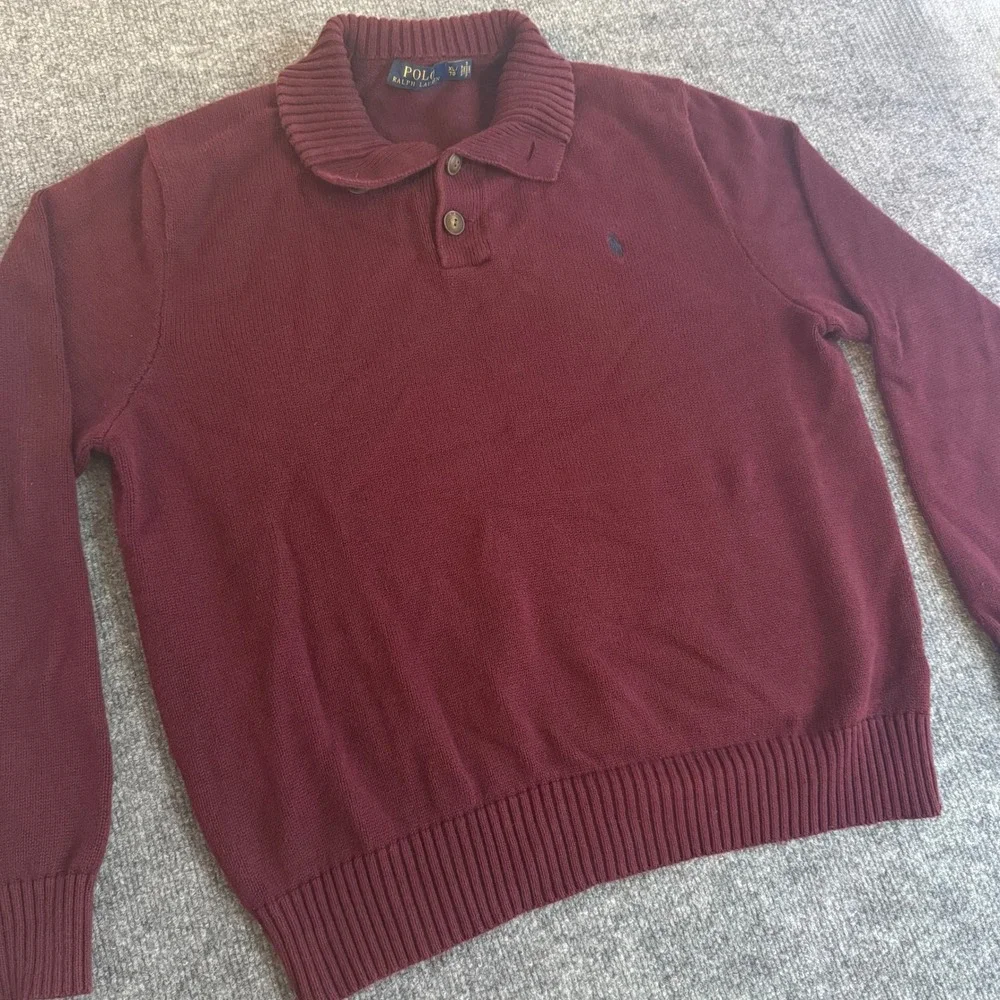 Polo Ralph Lauren Mens XL Burgundy Mock Neck 3-Button Knit Sweater Pony Logo